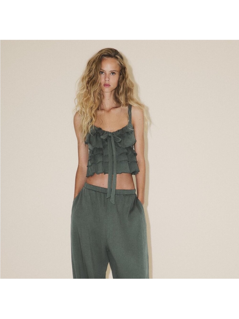 ZARA Grey Ruffle Tie-Front Camisole NWT Size L